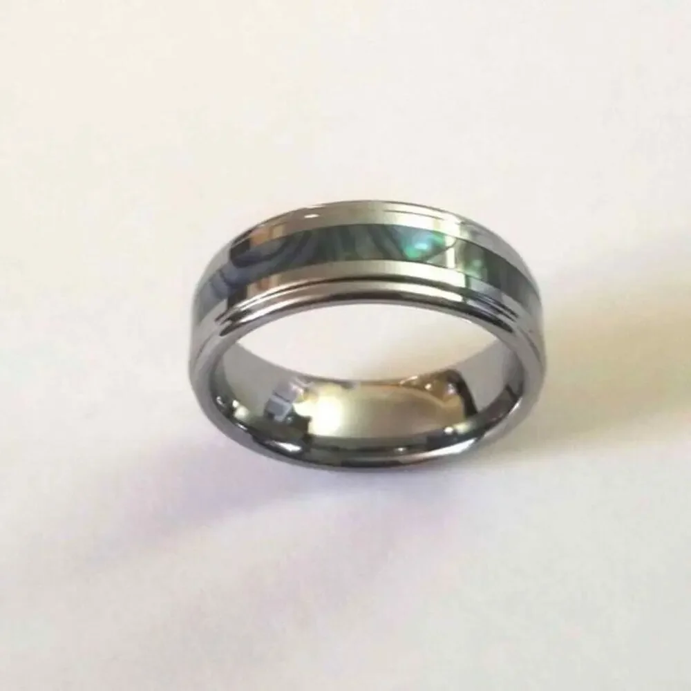 New Tungsten carbide Abalone Inlay Center Ring size‎ 8